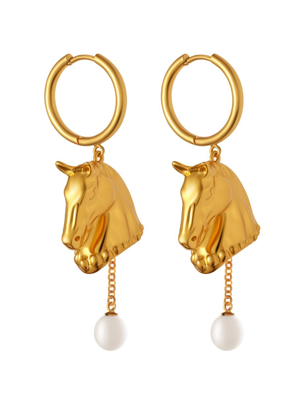Horse Head Pearl Earrings