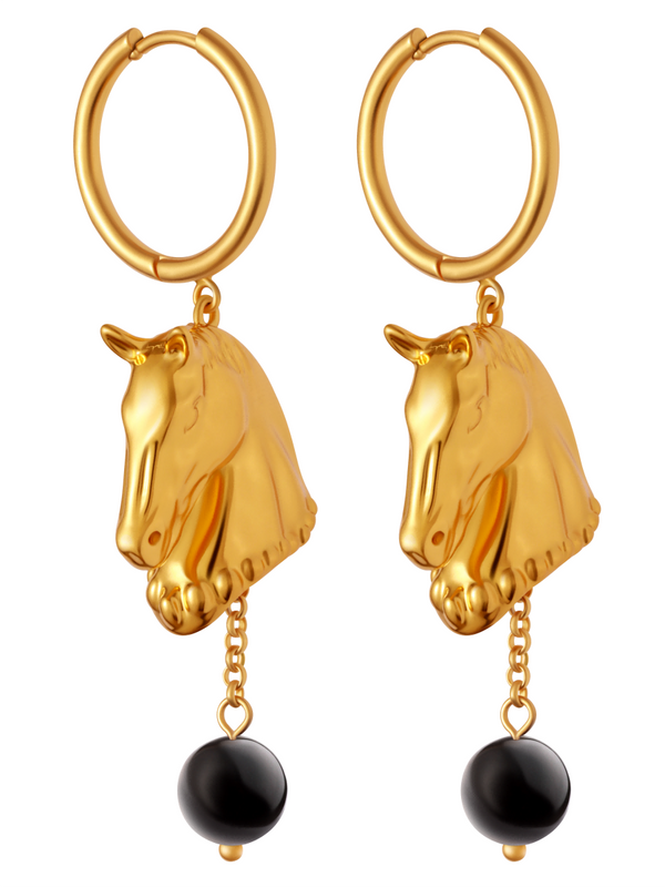 Horse Head Black Agate Earrings