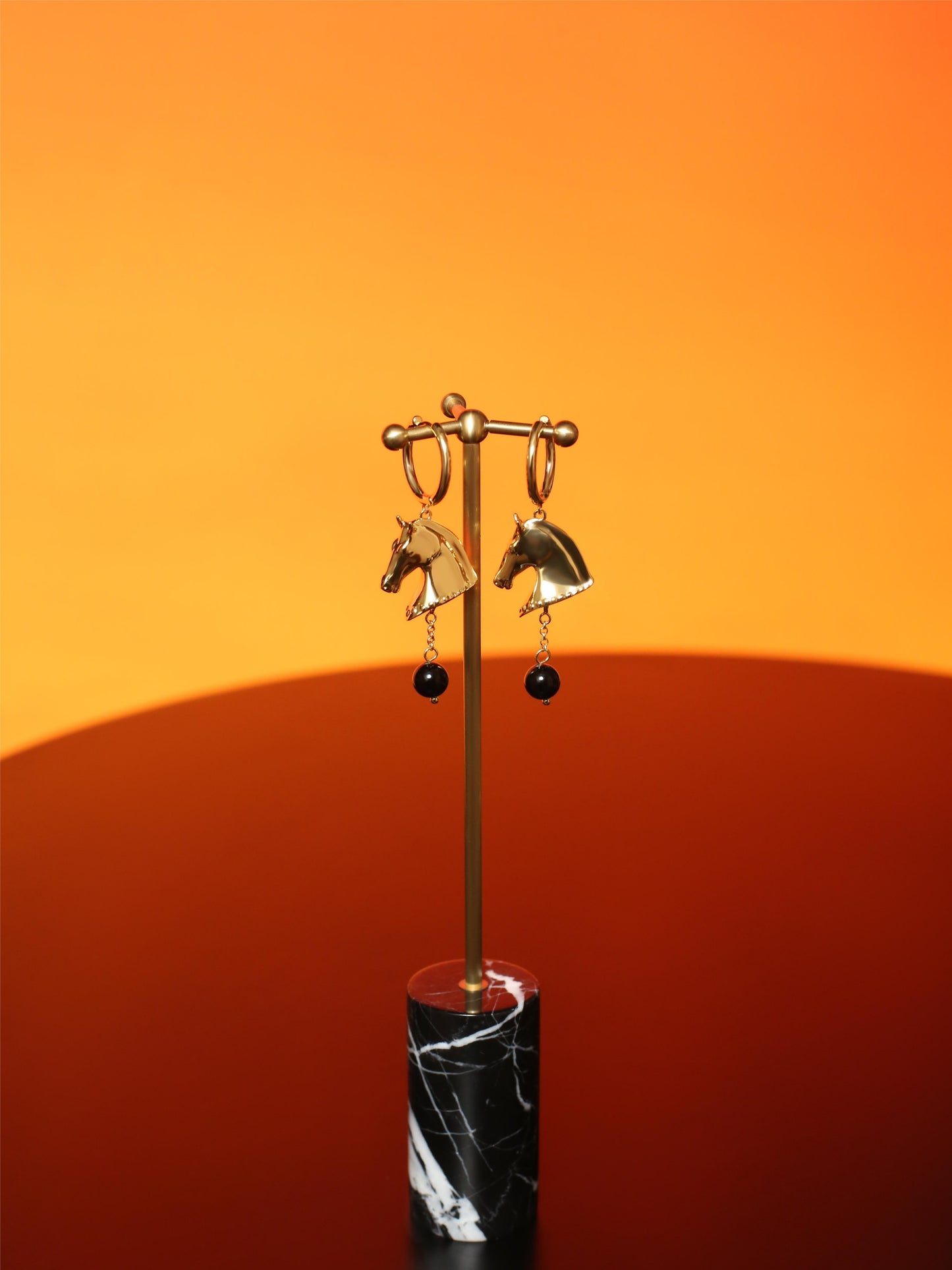 Horse Head Black Agate Earrings