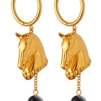 Horse Head Black Agate Earrings
