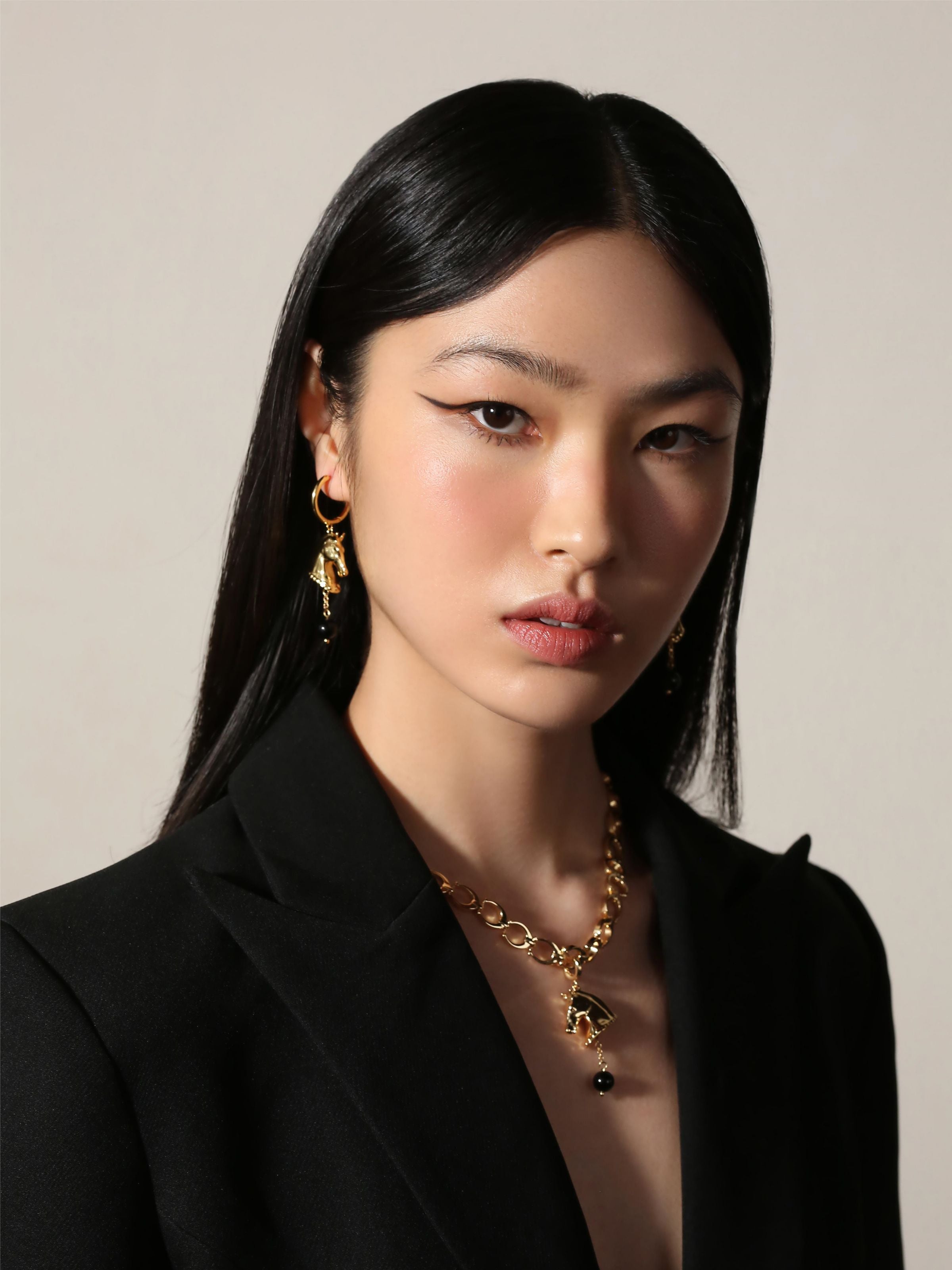 Horse Head Black Agate Earrings