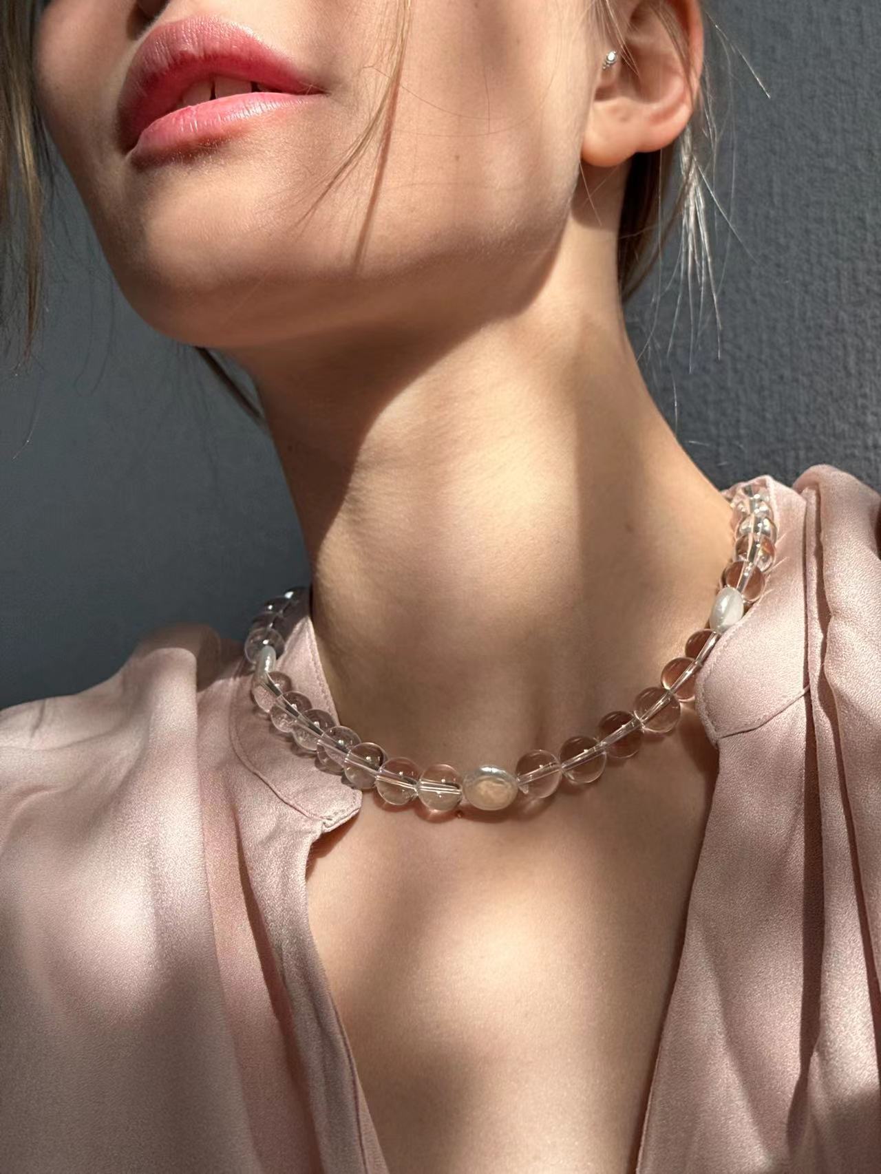Clear Quartz and Baroque Pearl Necklace